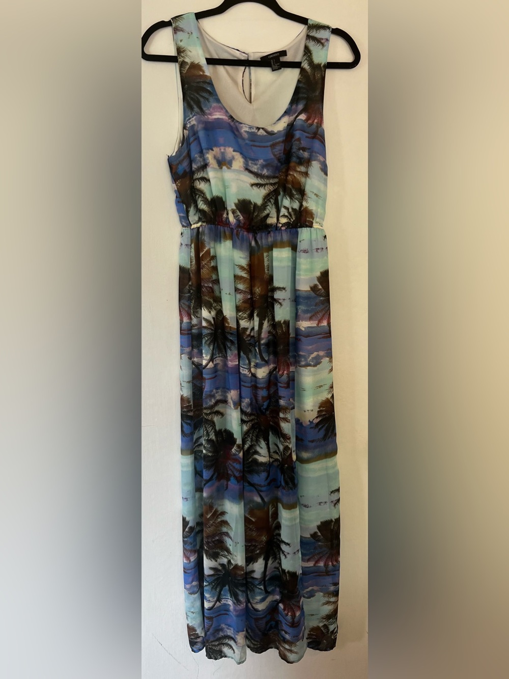 Forever 21 Tropical Palm Print Maxi Dress in Blue and Teal